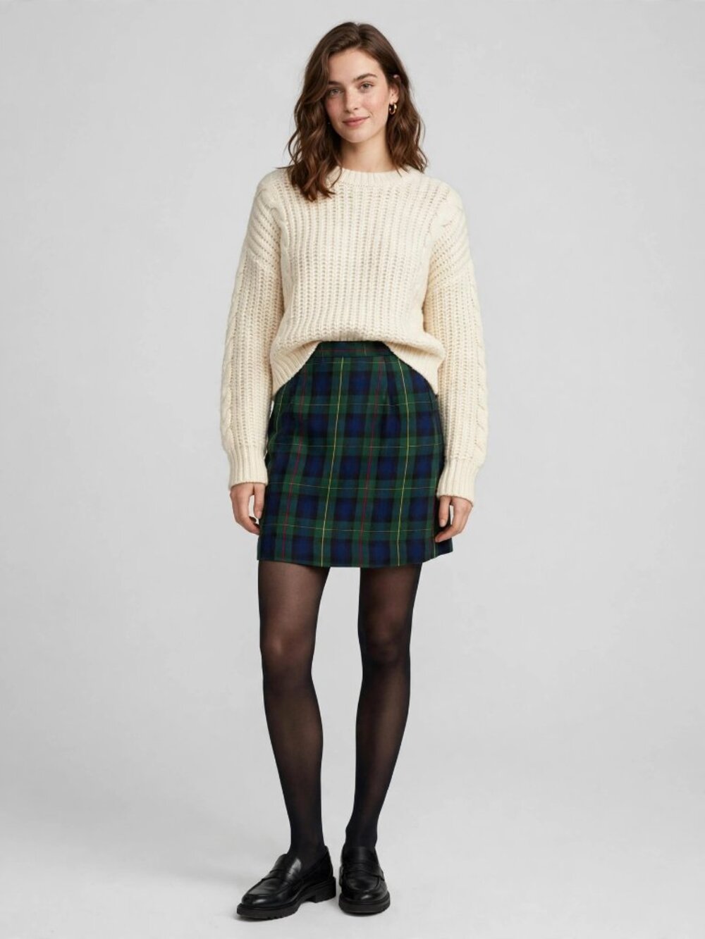 Lands' End Girls Plaid Wrap Skirt Green Navy Tartan Uniform 1
